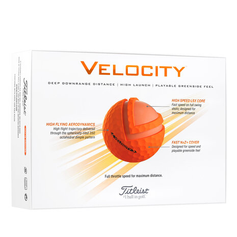 Titleist Velocitiy oranje golfballen met logo